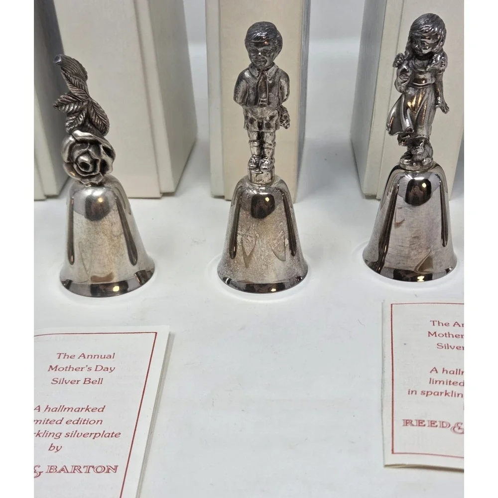 Reed‎ & Barton Silverplate Figural Bells Lot of 6 Mother's Day Easter w/ Boxes